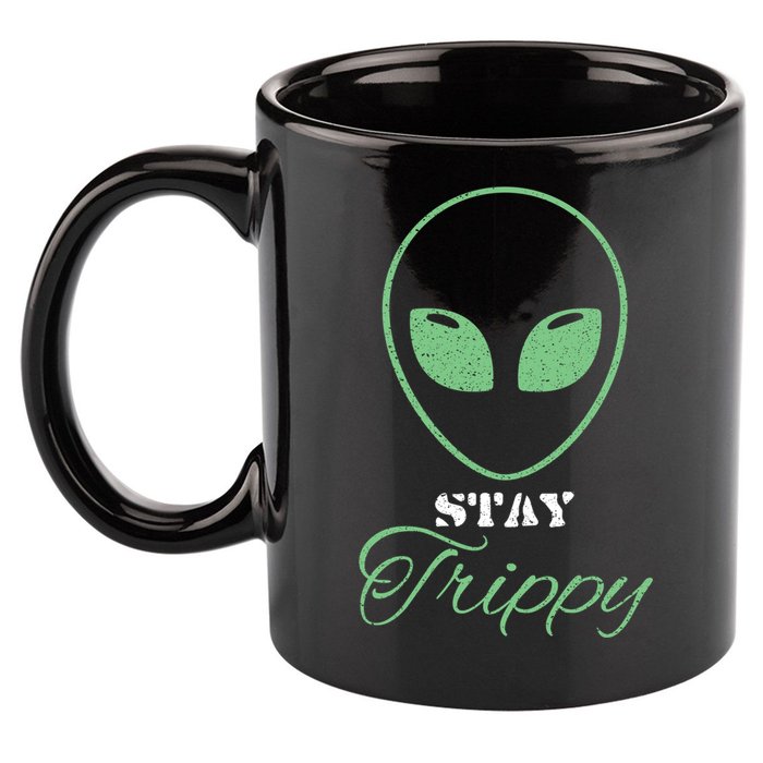 Stay Trippy Distressed Design Funny Green Alien Ufo Great Gift 11oz C Handle Ceramic Mug