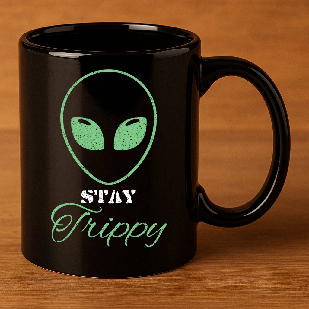 Stay Trippy Distressed Design Funny Green Alien Ufo Great Gift 11oz C Handle Ceramic Mug