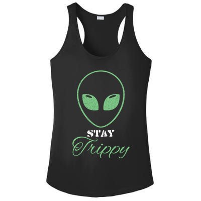Stay Trippy Distressed Design Funny Green Alien Ufo Great Gift Ladies PosiCharge Competitor Racerback Tank