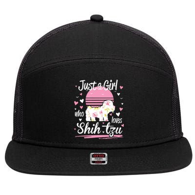 Shih Tzu Design Just A Girl Who Loves Shih Tzu 7 Panel Mesh Trucker Snapback Hat