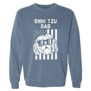 Shih Tzu Dad US Flag Cool Patriotic Dog Lover Owner Men Gift Garment-Dyed Sweatshirt