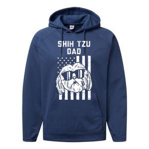 Shih Tzu Dad US Flag Cool Patriotic Dog Lover Owner Men Gift Performance Fleece Hoodie