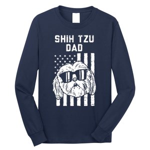 Shih Tzu Dad US Flag Cool Patriotic Dog Lover Owner Men Gift Long Sleeve Shirt