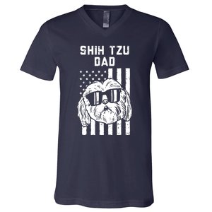 Shih Tzu Dad US Flag Cool Patriotic Dog Lover Owner Men Gift V-Neck T-Shirt