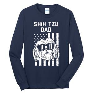 Shih Tzu Dad US Flag Cool Patriotic Dog Lover Owner Men Gift Tall Long Sleeve T-Shirt