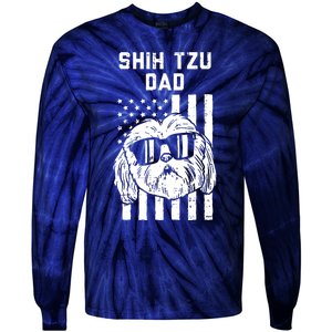 Shih Tzu Dad US Flag Cool Patriotic Dog Lover Owner Men Gift Tie-Dye Long Sleeve Shirt