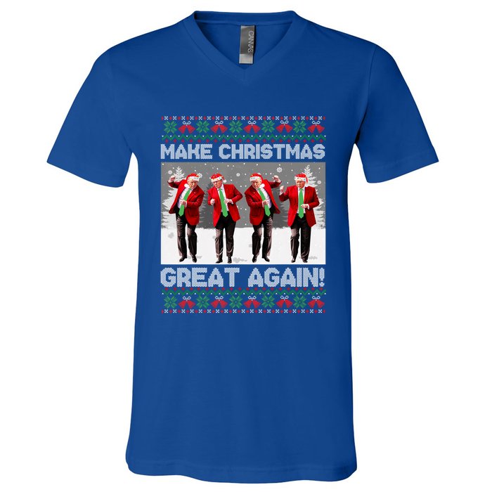 Santa Trump Dance Make Christmas Great Again Ugly Meaningful Gift V-Neck T-Shirt