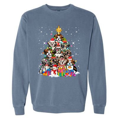 Shih Tzu Dog Tree Christmas Funny Xmas Pet Dog Lover Gift Garment-Dyed Sweatshirt