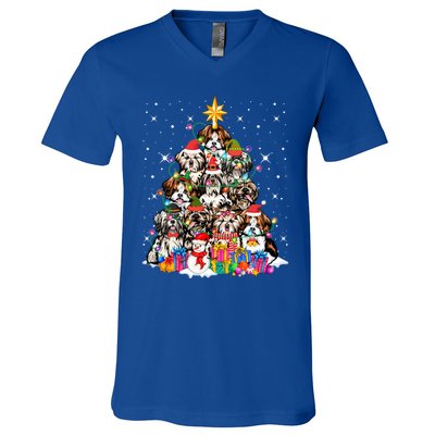 Shih Tzu Dog Tree Christmas Funny Xmas Pet Dog Lover Gift V-Neck T-Shirt