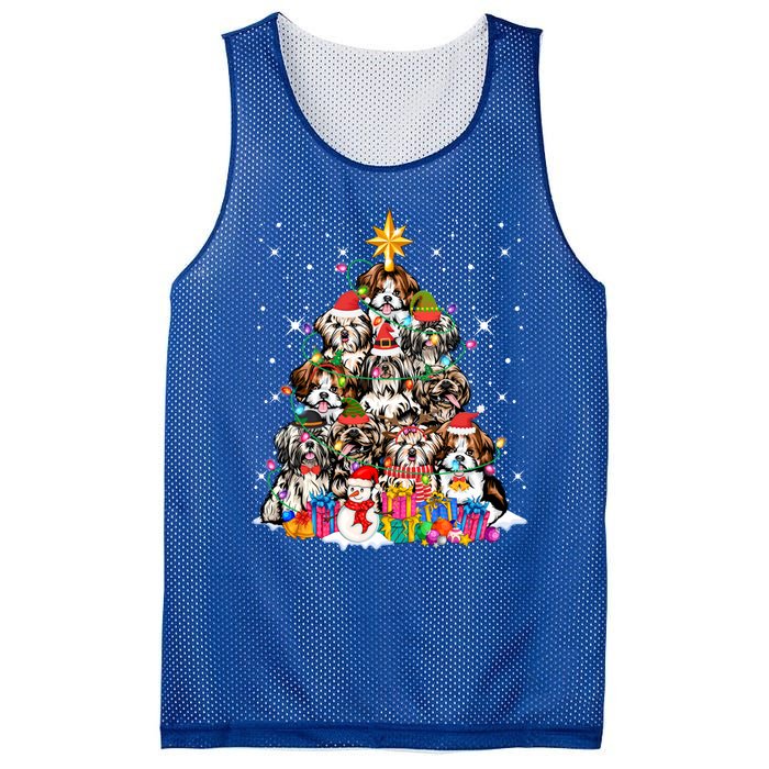 Shih Tzu Dog Tree Christmas Funny Xmas Pet Dog Lover Gift Mesh Reversible Basketball Jersey Tank