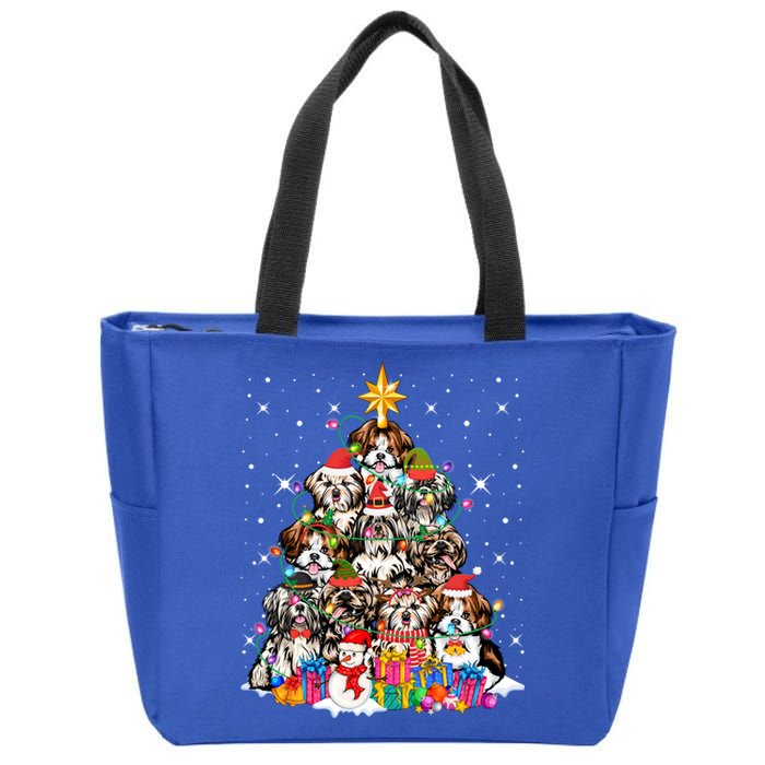 Shih Tzu Dog Tree Christmas Funny Xmas Pet Dog Lover Gift Zip Tote Bag