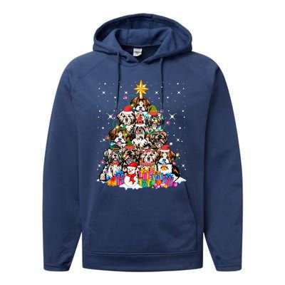 Shih Tzu Dog Tree Christmas Funny Xmas Pet Dog Lover Gift Performance Fleece Hoodie