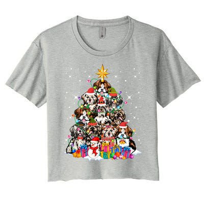 Shih Tzu Dog Tree Christmas Funny Xmas Pet Dog Lover Gift Women's Crop Top Tee