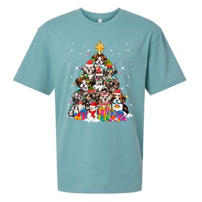 Shih Tzu Dog Tree Christmas Funny Xmas Pet Dog Lover Gift Sueded Cloud Jersey T-Shirt