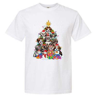 Shih Tzu Dog Tree Christmas Funny Xmas Pet Dog Lover Gift Garment-Dyed Heavyweight T-Shirt