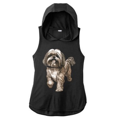 Shih Tzu Dog Animal Face Graphic For Men Women Girl Ladies PosiCharge Tri-Blend Wicking Draft Hoodie Tank