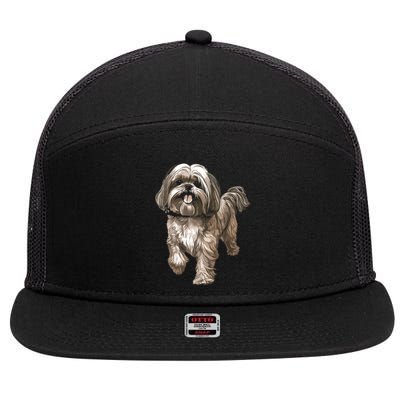 Shih Tzu Dog Animal Face Graphic For Men Women Girl 7 Panel Mesh Trucker Snapback Hat