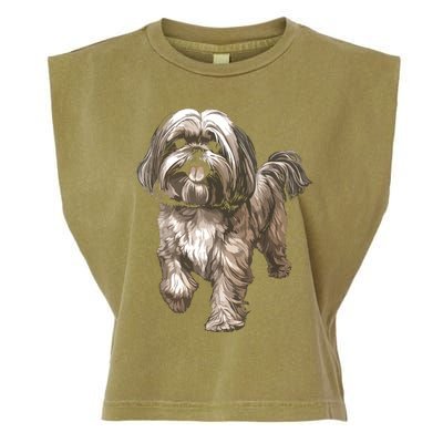 Shih Tzu Dog Animal Face Graphic For Men Women Girl Garment-Dyed Women's Muscle Tee