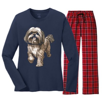 Shih Tzu Dog Animal Face Graphic For Men Women Girl Women's Long Sleeve Flannel Pajama Set 