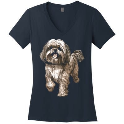 Shih Tzu Dog Animal Face Graphic For Men Women Girl Women's V-Neck T-Shirt