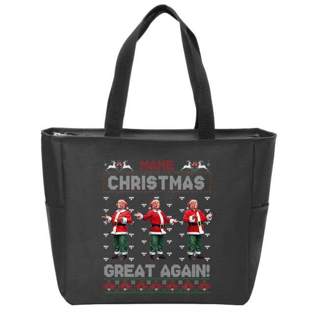 Santa Trump Dance Make Christmas Great Again Ugly Sweater Zip Tote Bag