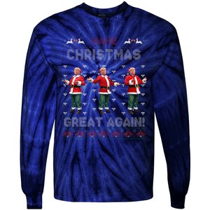 Santa Trump Dance Make Christmas Great Again Ugly Sweater Tie-Dye Long Sleeve Shirt