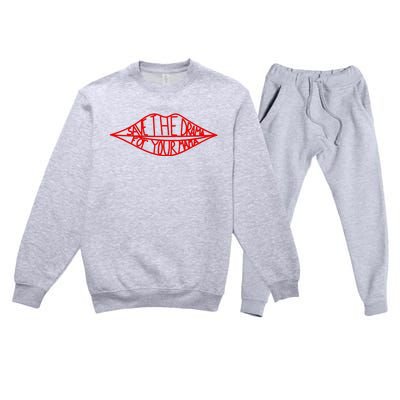 Save The Drama For Your Mama Lips Funny Premium Crewneck Sweatsuit Set