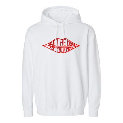 Save The Drama For Your Mama Lips Funny Garment-Dyed Fleece Hoodie