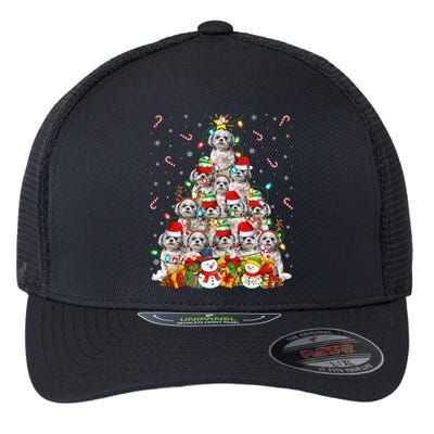 Shih Tzu Dog Xmas Lighting Tree Santa Shih Tzu Christmas Funny Gift Flexfit Unipanel Trucker Cap