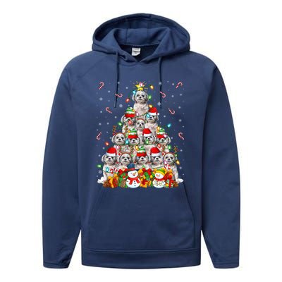 Shih Tzu Dog Xmas Lighting Tree Santa Shih Tzu Christmas Funny Gift Performance Fleece Hoodie