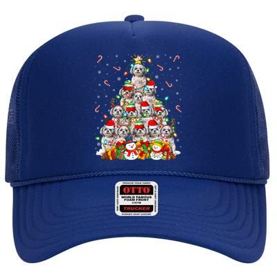 Shih Tzu Dog Xmas Lighting Tree Santa Shih Tzu Christmas Funny Gift High Crown Mesh Back Trucker Hat