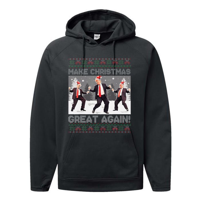 Santa Trump Dance Make Christmas Great Again Ugly Sweater Performance Fleece Hoodie