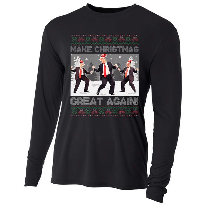 Santa Trump Dance Make Christmas Great Again Ugly Sweater Cooling Performance Long Sleeve Crew