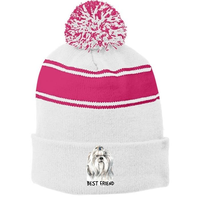 Shih Tzu Dog Stripe Pom Pom Beanie