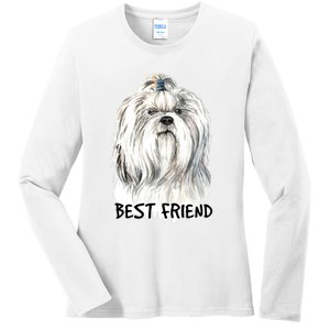 Shih Tzu Dog Ladies Long Sleeve Shirt