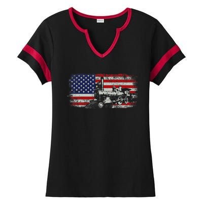 Steam Train Driver Trainspotting Locomotive Ladies Halftime Notch Neck Tee