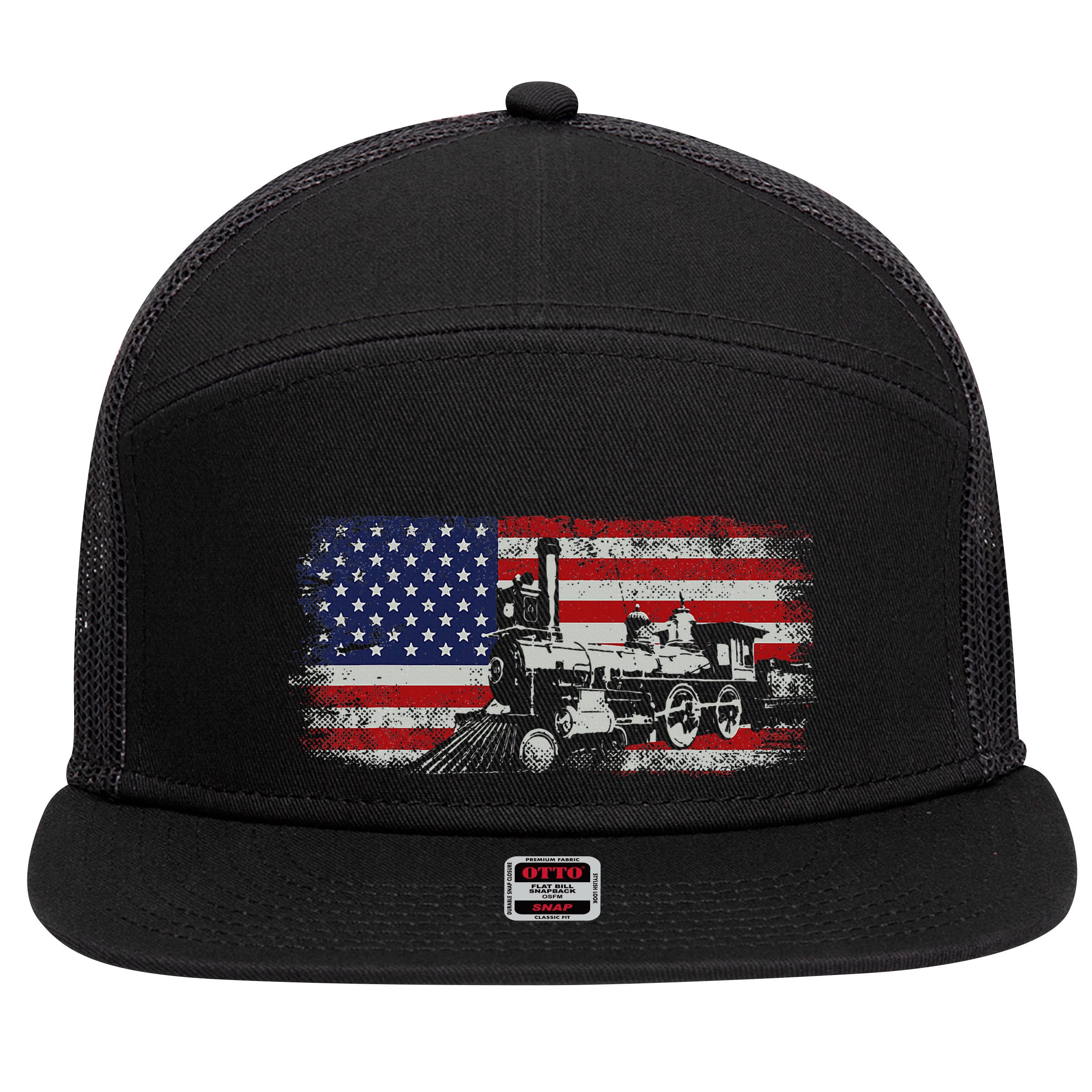 Steam Train Driver Trainspotting Locomotive 7 Panel Mesh Trucker Snapback Hat