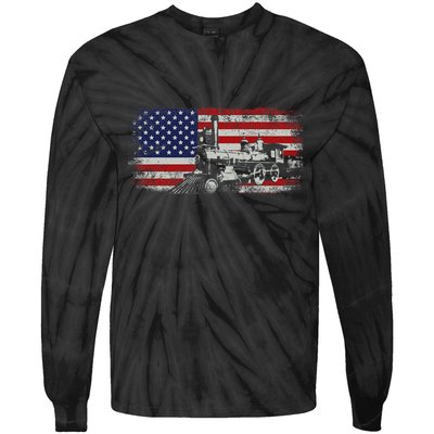 Steam Train Driver Trainspotting Locomotive Tie-Dye Long Sleeve Shirt