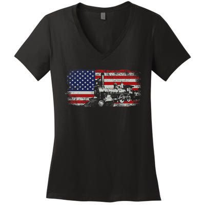 Steam Train Driver Trainspotting Locomotive Women's V-Neck T-Shirt