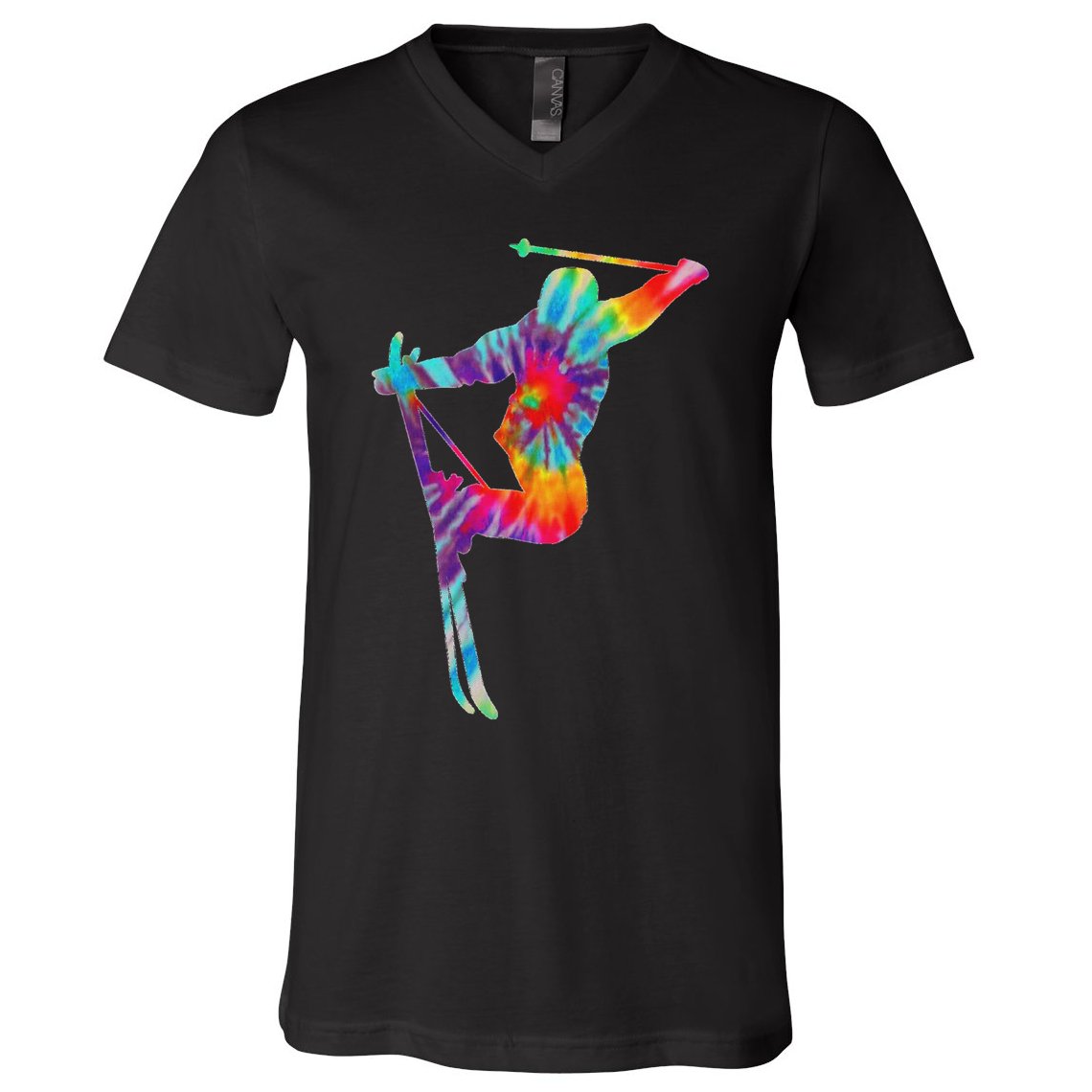 Ski Tie Dye Vintage Retro Skiing Skier V-Neck T-Shirt