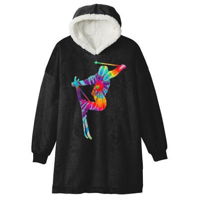 Ski Tie Dye Vintage Retro Skiing Skier Hooded Wearable Blanket