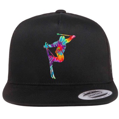 Ski Tie Dye Vintage Retro Skiing Skier Flatbill Hat