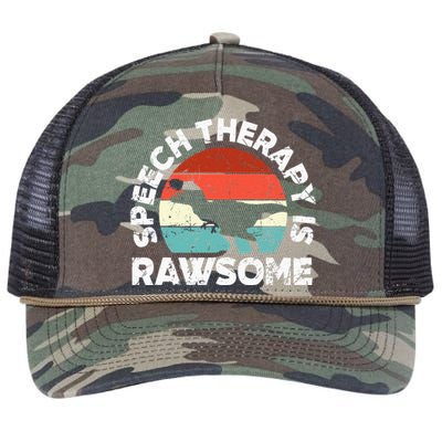 SLP Therapy Dinosaur Rawsome Speech Language Pathologist Retro Rope Trucker Hat Cap