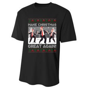 Santa Trump Dance Make Christmas Great Again Ugly Sweater Sweatshirt Performance Sprint T-Shirt