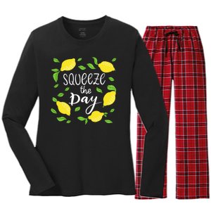 Squeeze The Day Lemons Quote Women's Long Sleeve Flannel Pajama Set 