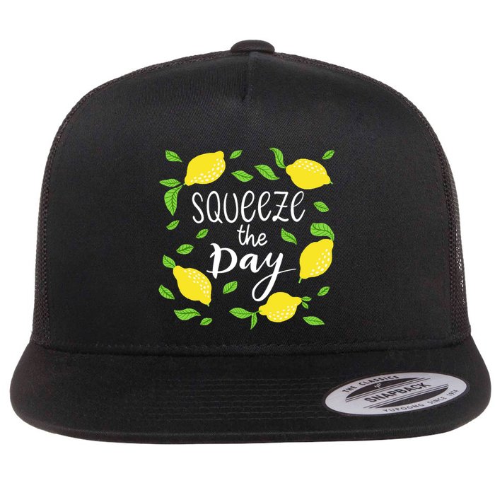 Squeeze The Day Lemons Quote Flat Bill Trucker Hat