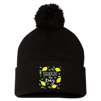 Squeeze The Day Lemons Quote Pom Pom 12in Knit Beanie