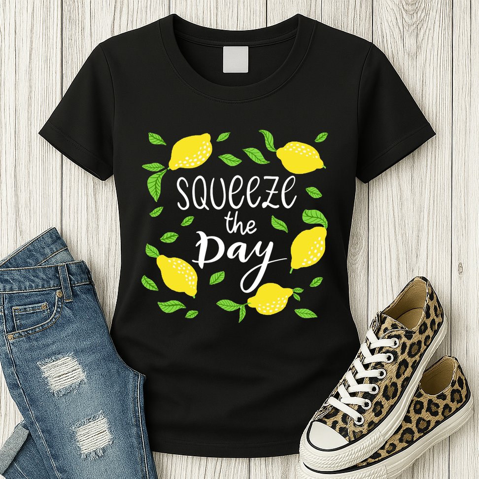 Squeeze The Day Lemons Quote Womens T-Shirt