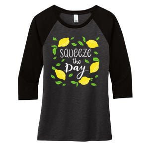 Squeeze The Day Lemons Quote Women's Tri-Blend 3/4-Sleeve Raglan Shirt