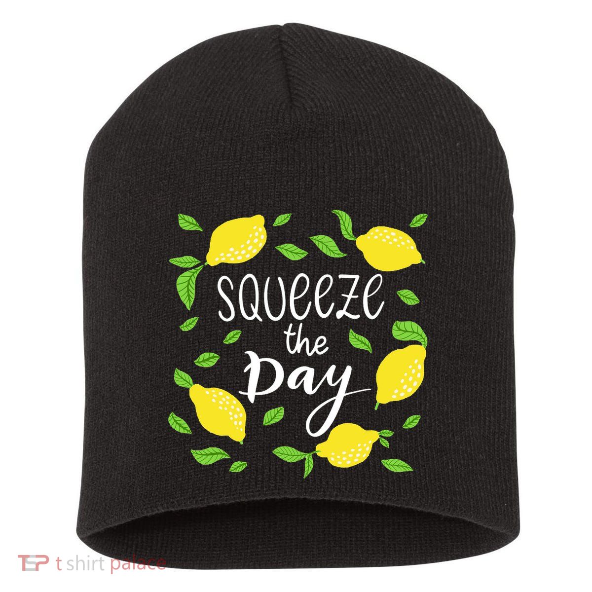 Squeeze The Day Lemons Quote Short Acrylic Beanie